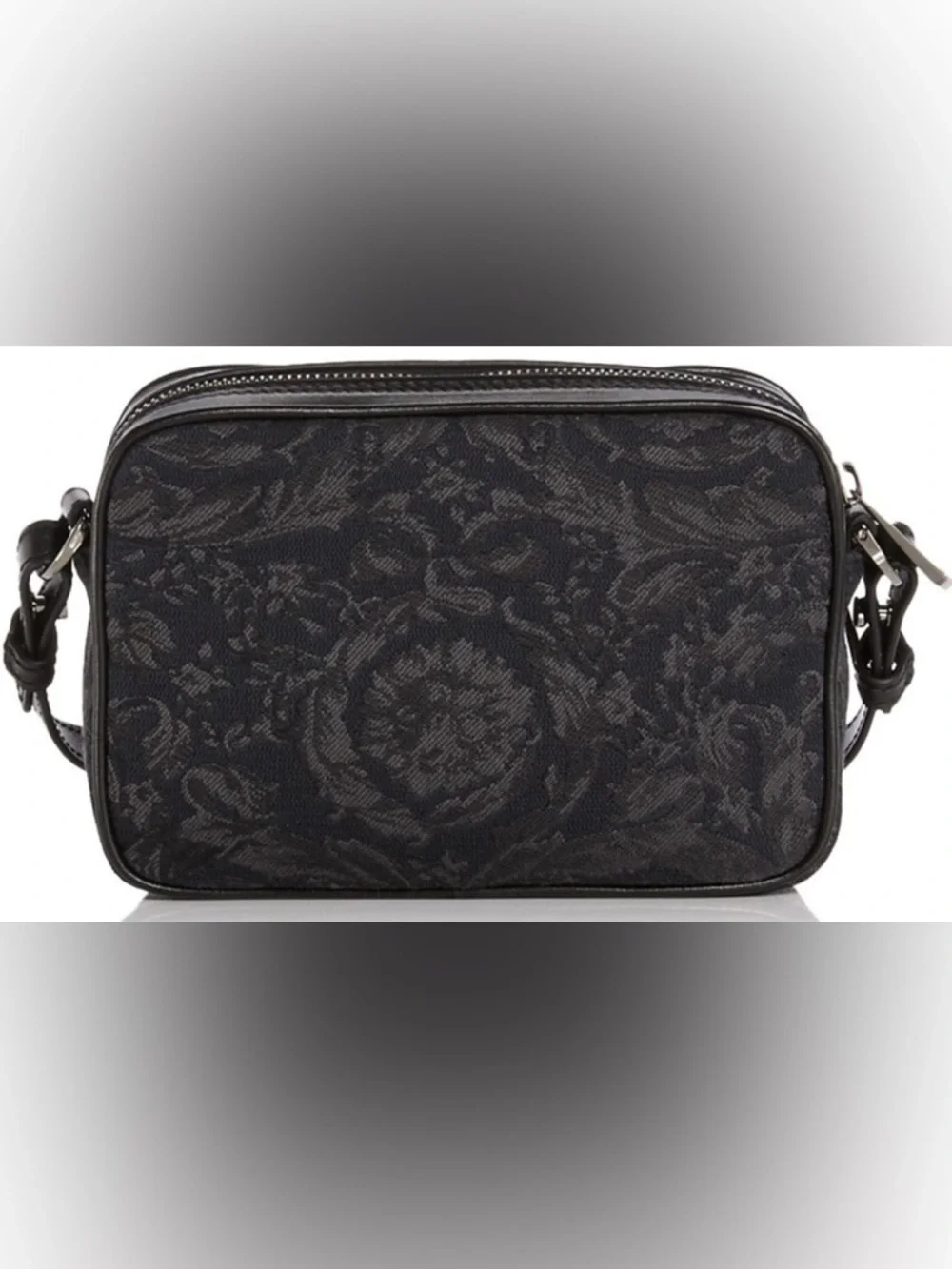 Versace Unisex Borocco Baroque Jacquard Logo Monogram Black Crossbody Bag NEW